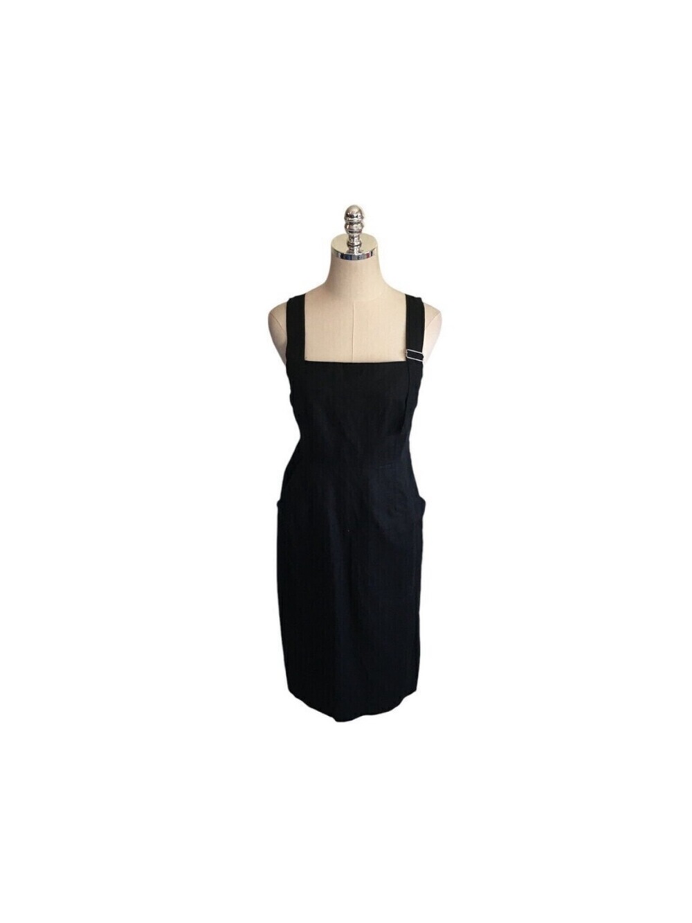 Avec les Filles pencil cut minimalist black linen dress Sz 36 2 / 4